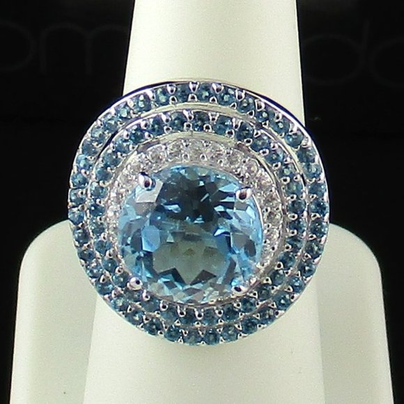 8.35ct Blue Topaz & White Topaz Sterling Ring - Picture 7 of 8